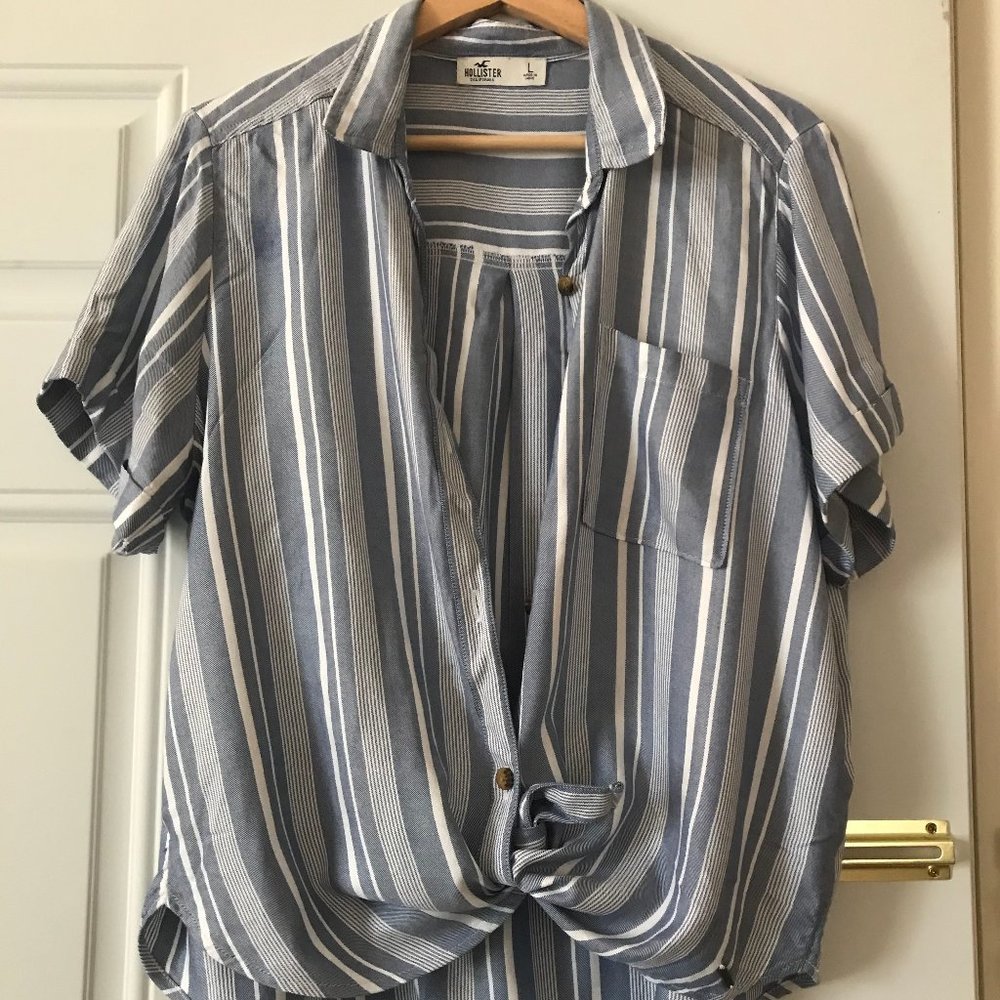Striped Hollister Buttoned Tie Cropped Shirt